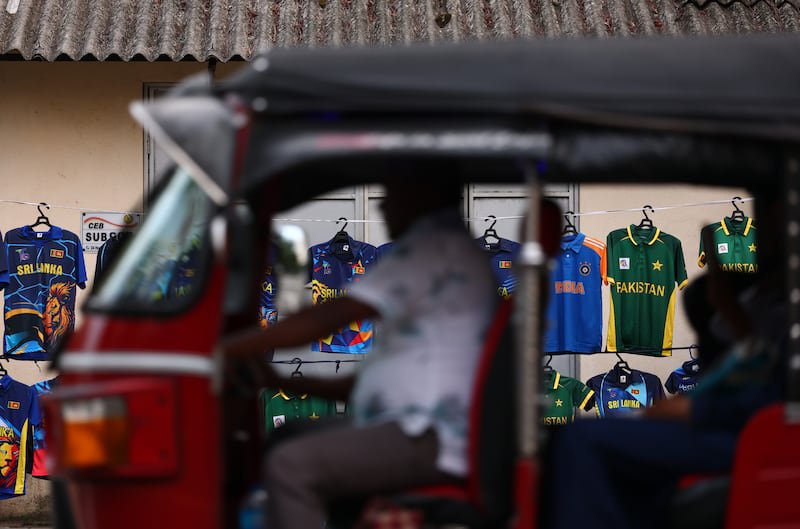 Shirts are seen on sale on Tuesday during the T20 World Cup in Colombo. Photograph: Robert Cianflone/Getty