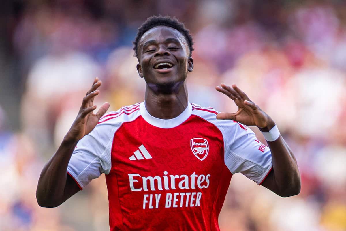 LONDON, ENGLAND - Saturday, August 9, 2025: Arsenal's Bukayo Saka during a pre-season friendly match between Arsenal FC and Athletic Bilbao at the Emirates Stadium. (Photo by David Rawcliffe/Propaganda)
