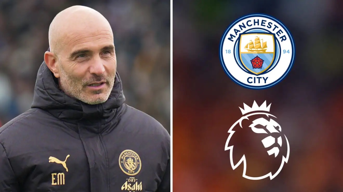 Man City head coach Enzo Maresca and the Premier League logo