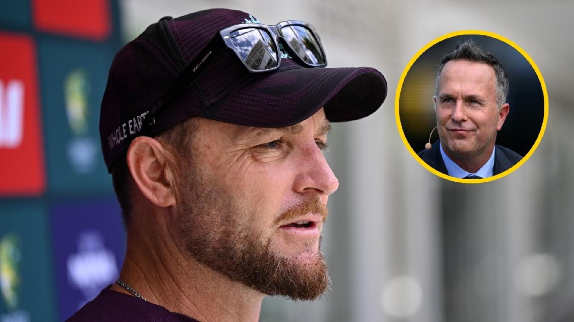 Brendon McCullum watches on with outcut of Michael Vaughan