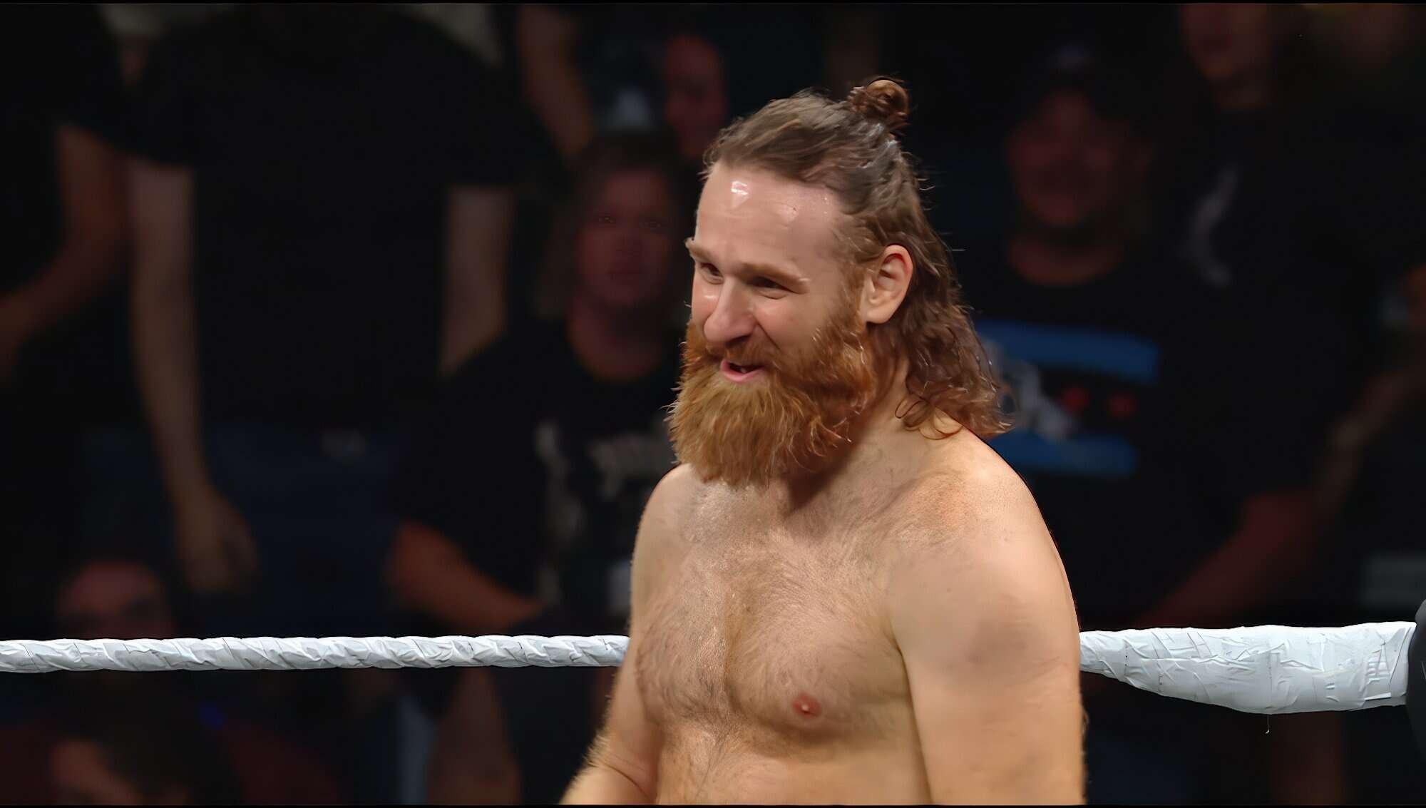 Sami Zayn smiles in the ring on WWE television