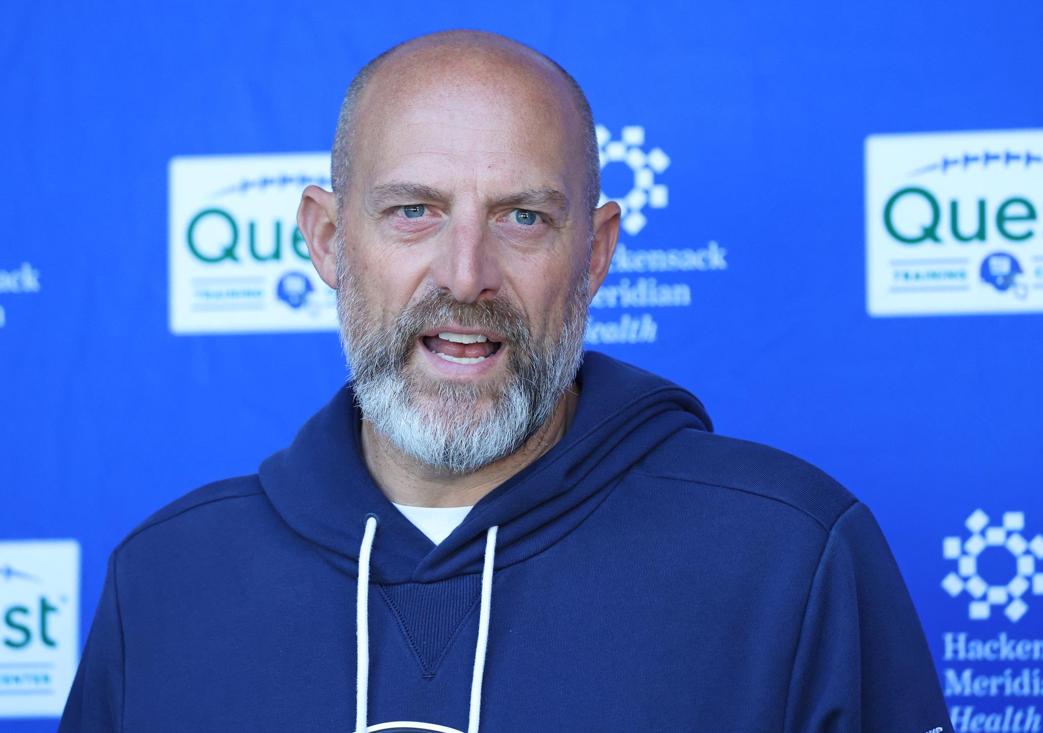 New York Giants Offensive Coordinator Matt Nagy speaks at a press conference.