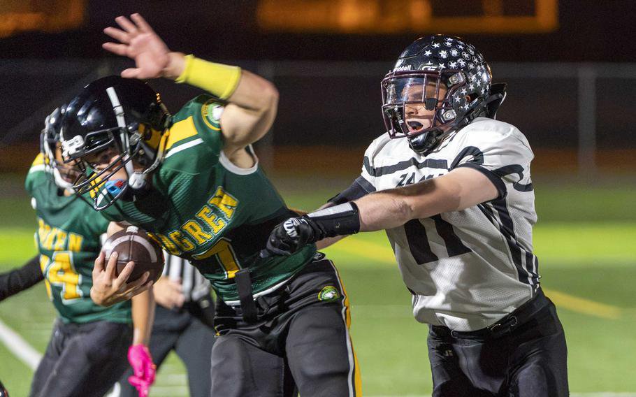 Garrett Allen makes the tackle.