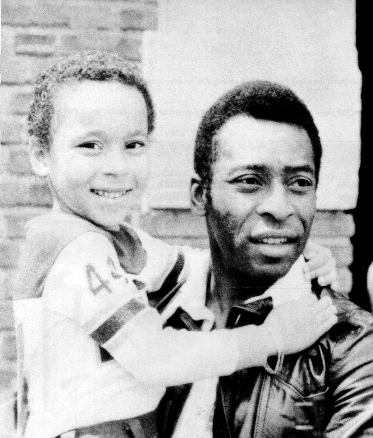 Pelé and his son Edinho in 1978 at Cosmo stadium, New York, United States