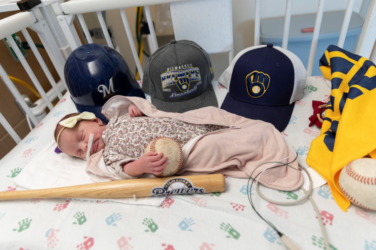 NICU patients in Rockford are supporting the Milwaukee Brewers with tiny team gear