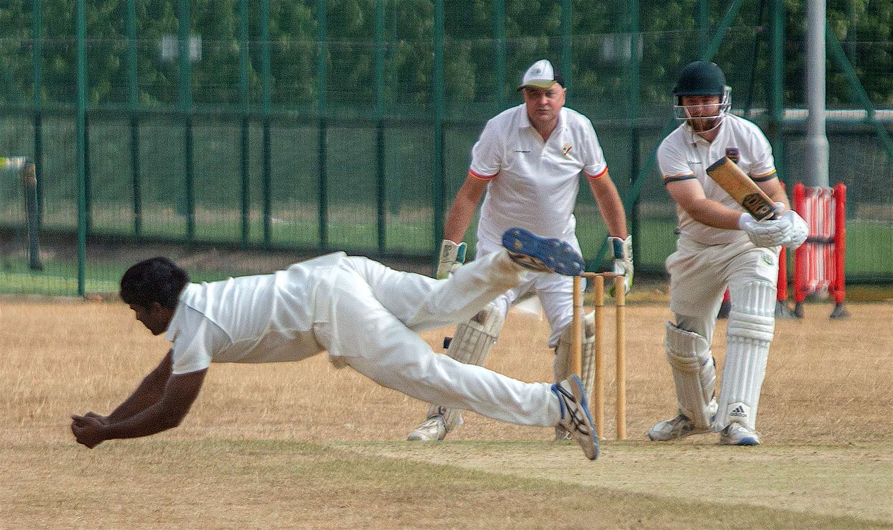 Long Itchington batting against FISSC in the Cotswolds Hills League First Division game at Tiddington on Saturday. Photo: Mark Williamson