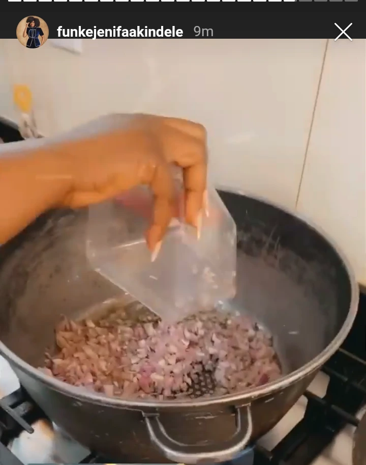 Actress Funke Akindele Shares Snaps Of Herself Preparing Fried Rice (Photos)