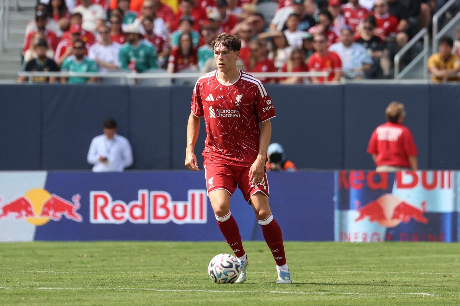 Luke Chambers of Liverpool in action during a pre-season friendly against Leeds United in Chicago