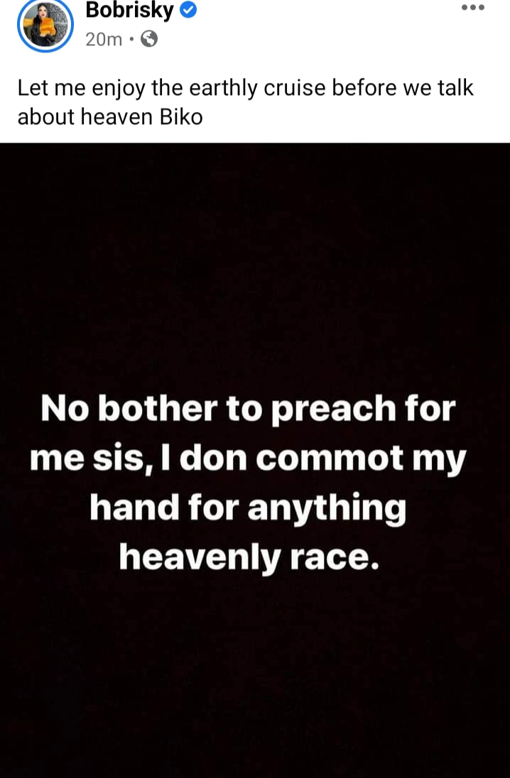 "Don't bother preaching to me; I've withdrawn from the heavenly race" -Bobrisky Reveals
