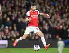 Jorginho of Arsenal during the Premier League match between Arsenal FC and Chelsea FC at Emirates Stadium on April 23, 2024 in London, England.