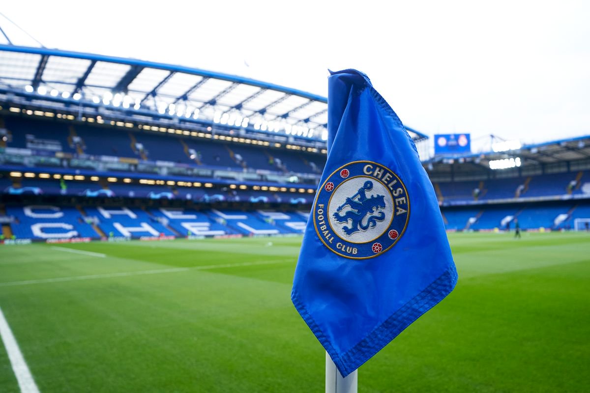 Chelsea FC corner flag prior to the UEFA Champions League quarterfinal second leg match between Chelsea FC and Real Madrid at Stamford Bridge on April 18, 2023