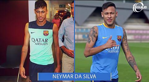 Neymar Jr before and after getting a tattoo 