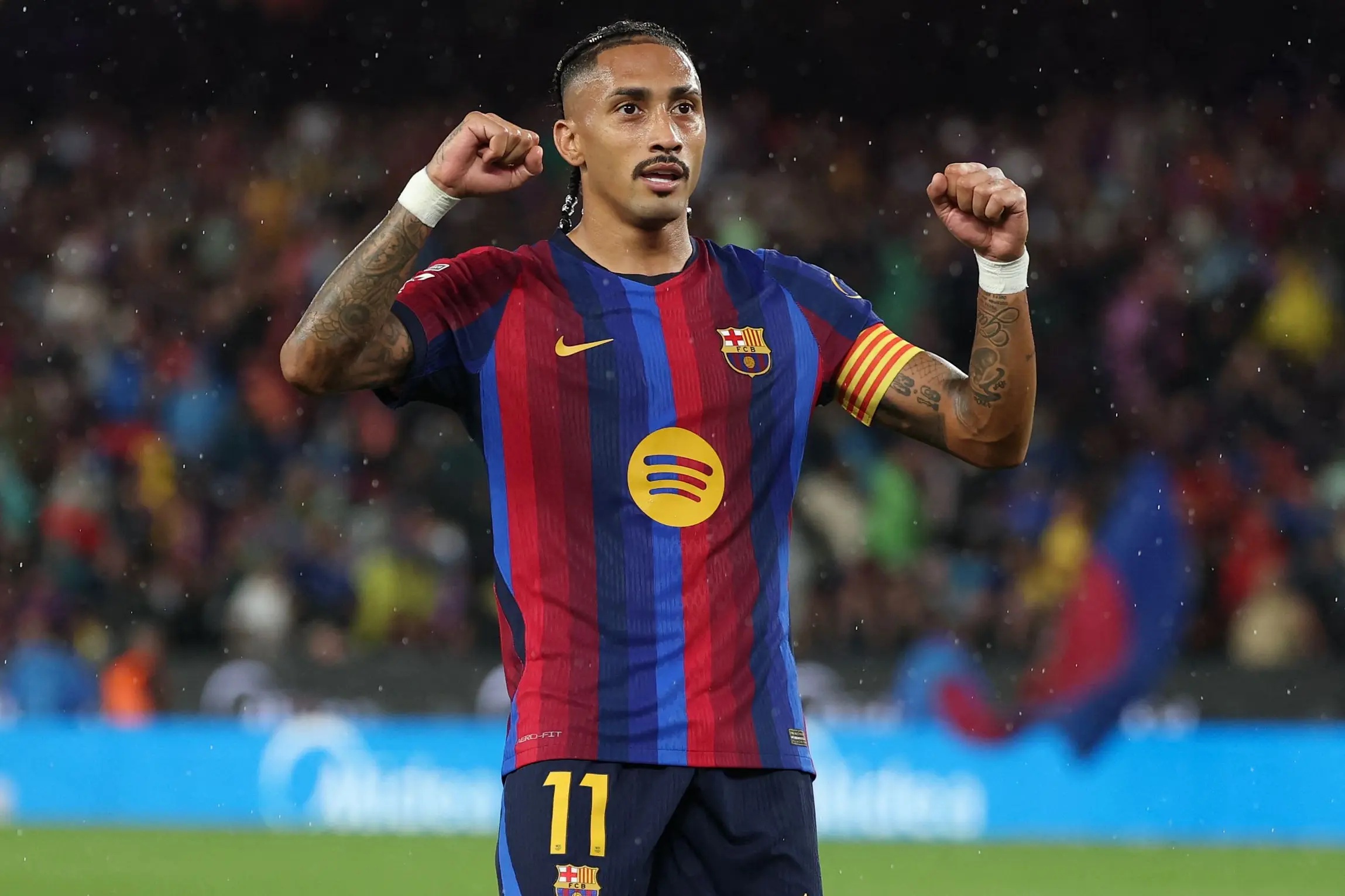 Raphinha celebrating.       