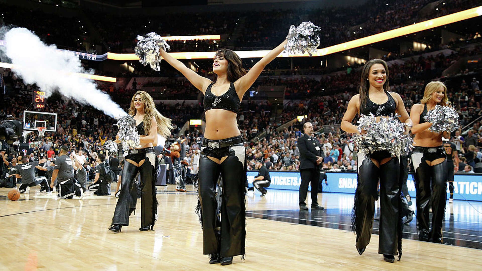 The San Antonio Spurs announced the return of the popular Silver Dancers for the 2026-27 season after a seven-year hiatus. The image shows the San Antonio Spurs dancers performing during a time-out in game against the Los Angeles Lakers at AT&amp;T Center on December 11, 2015 in San Antonio, Texas. 