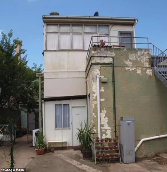 A tale of two cities: 53-year-old chef Michaela Newby's Enmore backyard behind the one-bedroom flat that she rents is in marked contrast to the $3.8m mansion owned by the Boguts