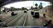Dashcam footage showed him pull over under a bridge moments later, then unstrap the girl and carry her to the footpath next to the busy road