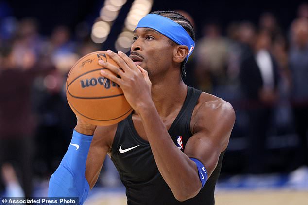 Oklahoma City Thunder guard Shai Gilgeous-Alexander warms up before an NBA basketball game against the Denver Nuggets, Thursday, Oct. 22, 2026, in Oklahoma City. (AP Photo/Nate Billings)