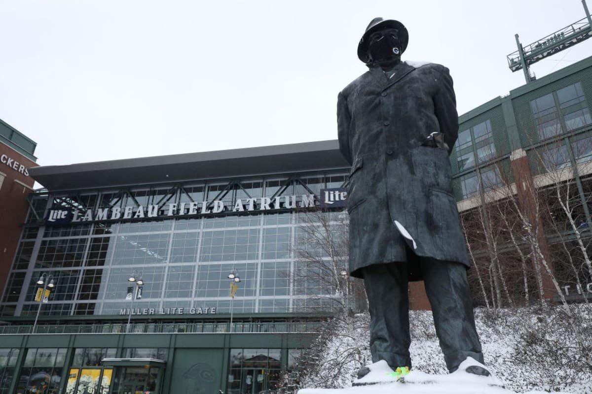 A statue of Vince Lombardi stands outside of Lambeau Stadium in Green Bay, Wis. Lombardi coached the Green Bay Packers to three NFL championships under the pre-Super Bowl Era format, then won the first two Super Bowls.