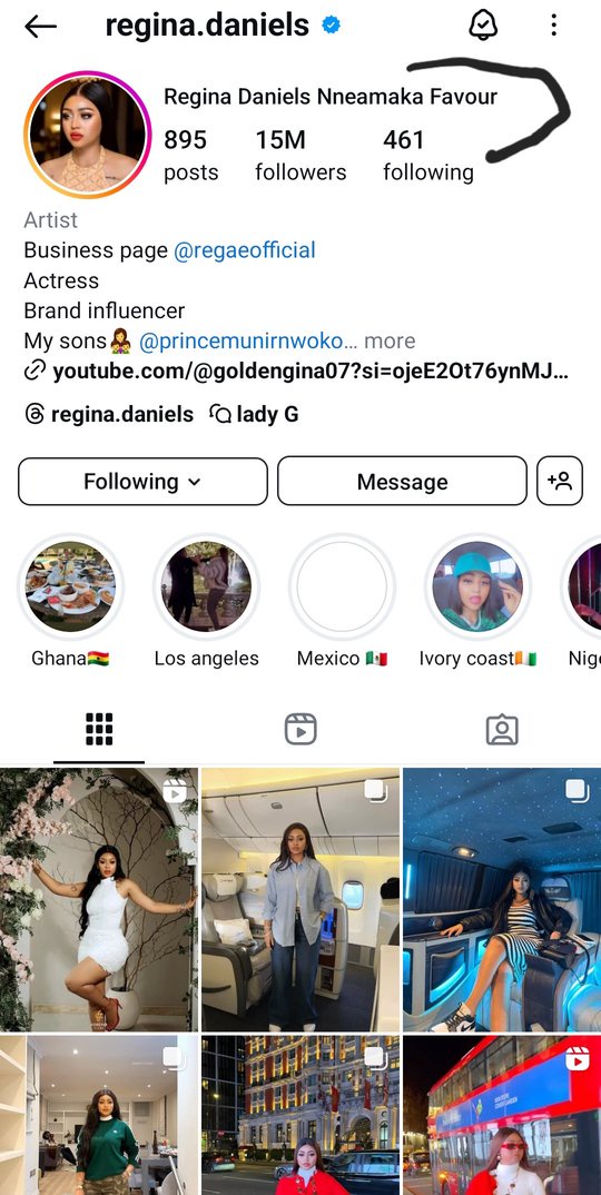 Regina Daniels brother welcomes her back as she returns to IG, removes Nwoko from her name and deletes her photos with Ned Nwoko