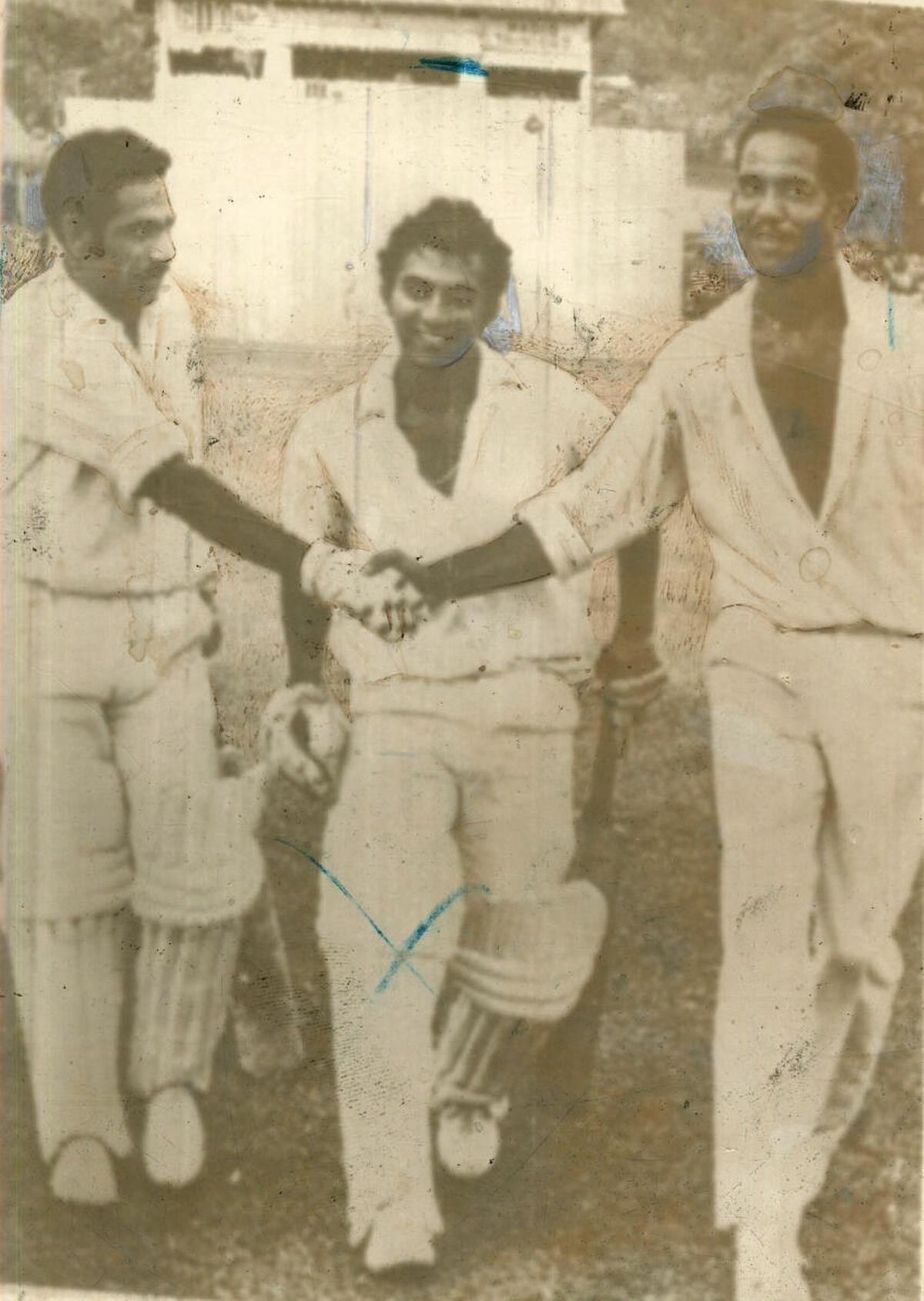 Sobers congratulates Gavaskar and Abid Ali after India’s maiden Test victory in the West Indies