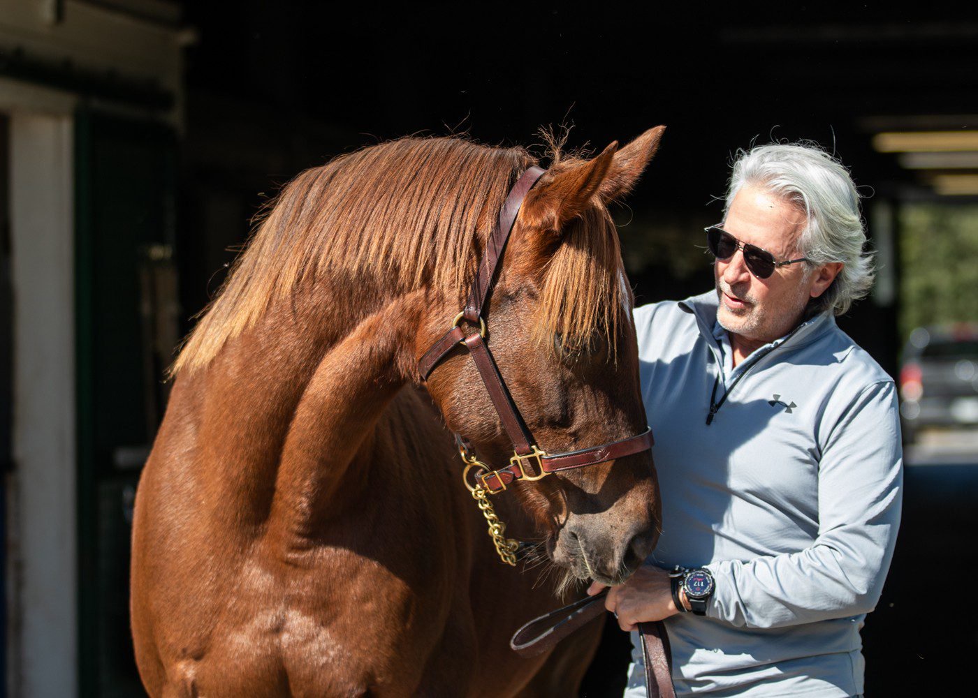 Christian Erickson and Summer Sweet, the dam of She Feels Pretty, last year at Gainesway Farm