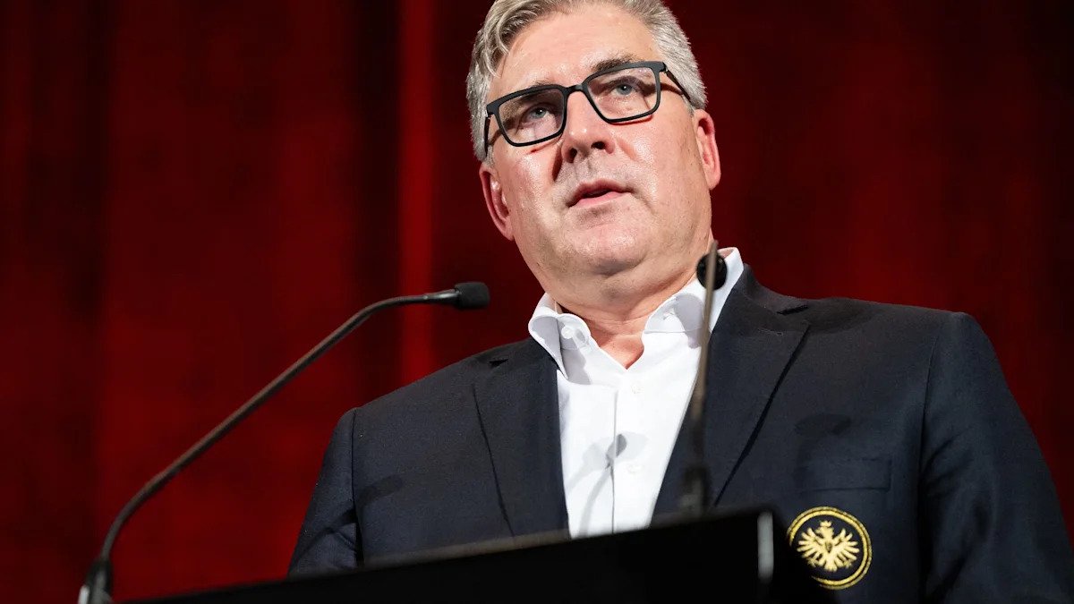 FILE PHOTO - Chairman of the board of Eintracht Frankfurt Axel Hellmann addresses the members at Eintracht Frankfurt's general meeting in the Jahrhunderthalle. (is associated with: «Frankfurt boss could see championship play-offs in women's Bundesliga») Florian Wiegand/dpa