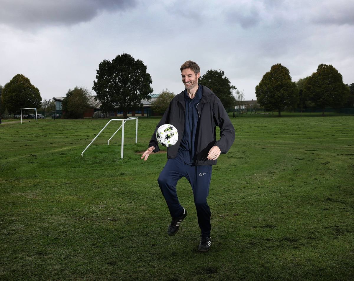 Ritchie Beckett who runs Found Football - he leaves footballs on pitches and parks for kids to pick up and take home . 25 September 2026