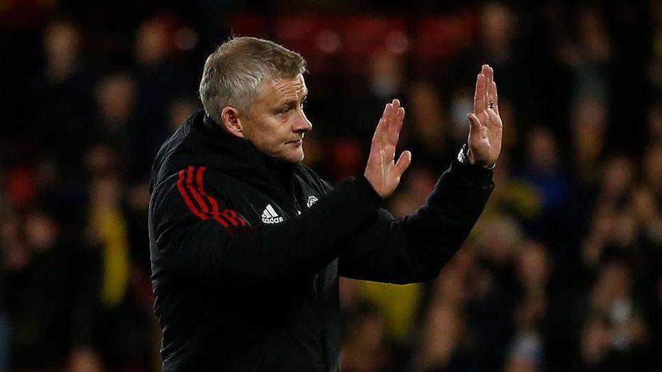 Ole Gunnar Solskjaer holds his hands up