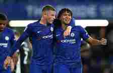 Reece James of Chelsea celebrates with Ross Barkley of Chelsea after he scores his sides 5th goal during the Carabao Cup Third Round match between ...