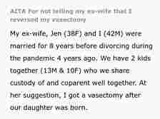 Man Reverses His Vasectomy To Have A Child With His Second Wife, Ex-Wife Freaks Out
