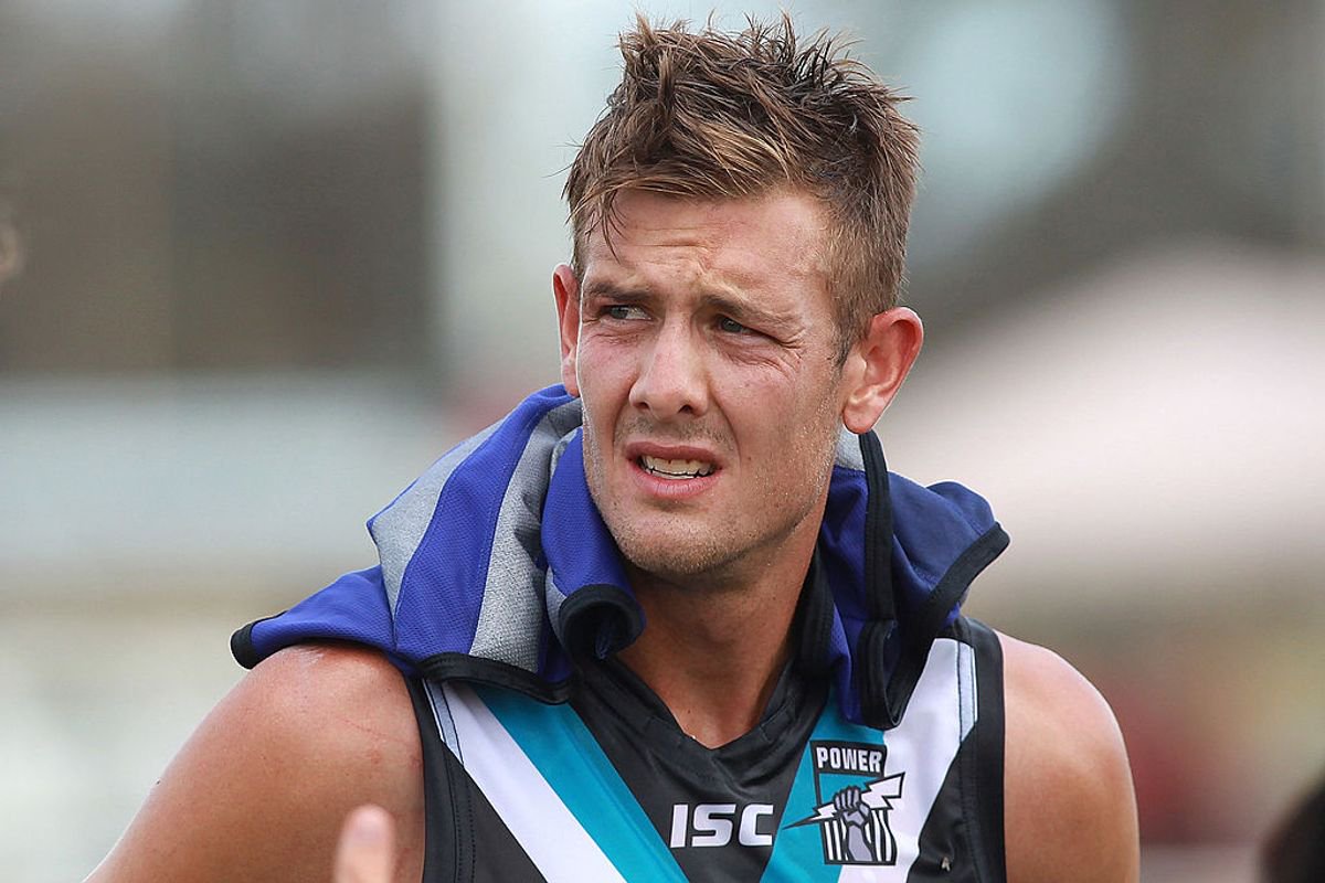RENMARK, AUSTRALIA - MARCH 03: Daniel Stewart of the Power looks on after the round two AFL NAB Cup match between the Port Adelaide Power and the Melbourne Demons at Renmark Oval on March 3, 2013 in Renmark, Australia.  (Photo by Morne de Klerk/Getty Images)