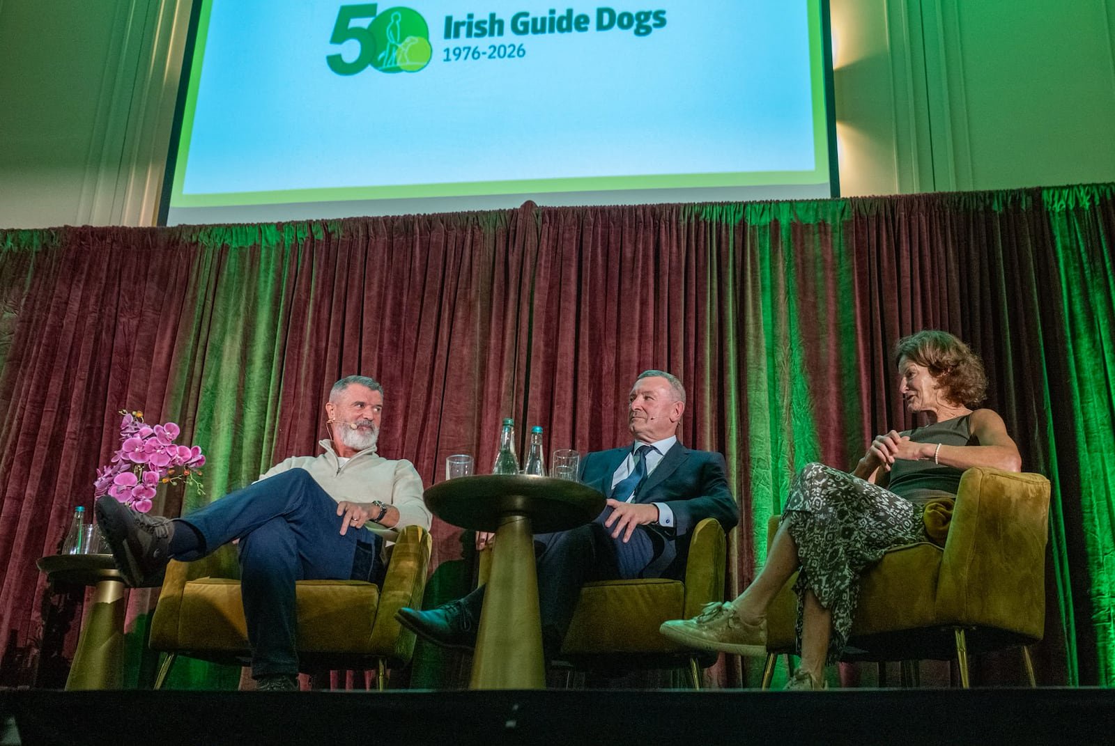 Roy Keane, Jimmy Barry-Murphy and Sonia O'Sullivan at an event in Cork to celebrate 50 years of the Irish Guide Dogs
