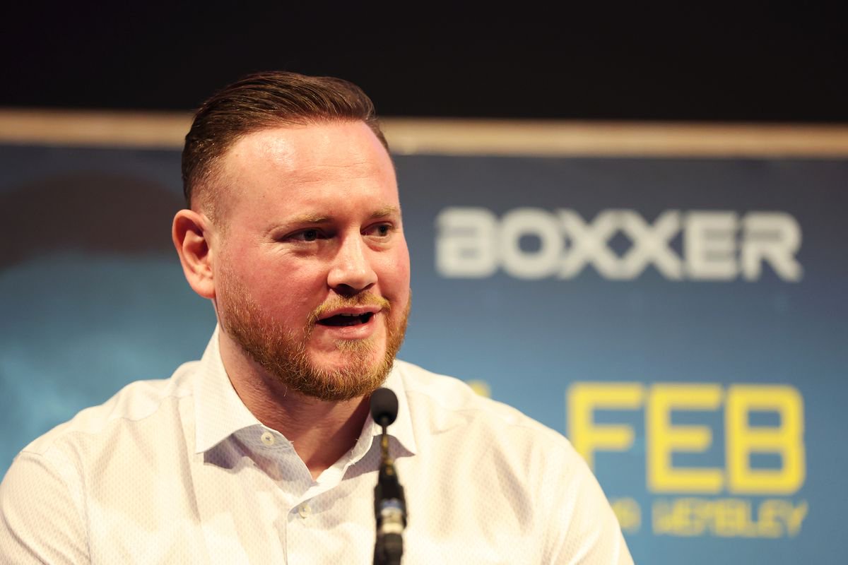 Former professional Boxer now Coach George Groves speaks to the media during a press conference at Durham Street Auditorium