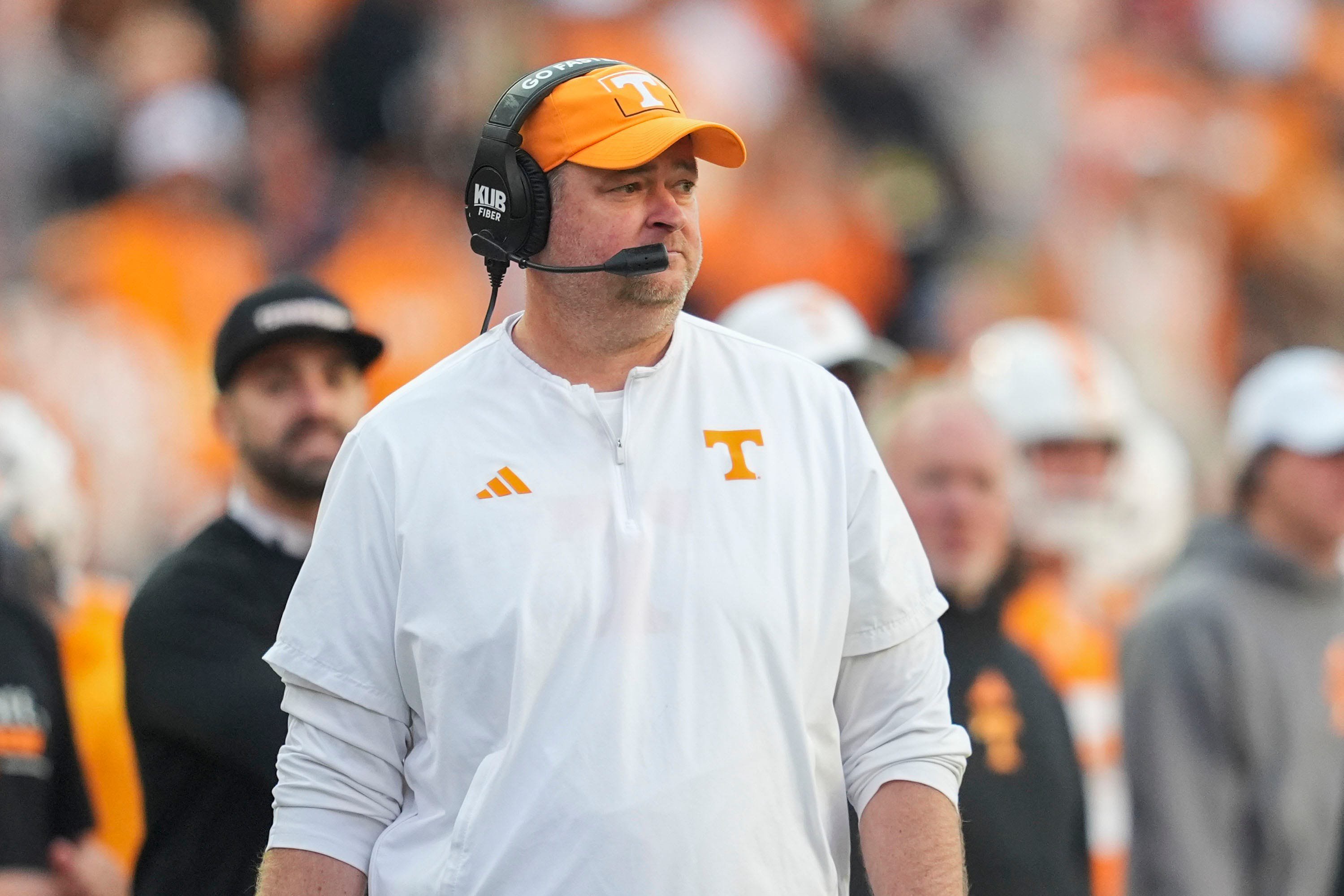 Tennessee coach Josh Heupel during a football game between Tennessee and Alabama at Neyland Stadium in Knoxville, Tenn., on Oct. 17, 2026.