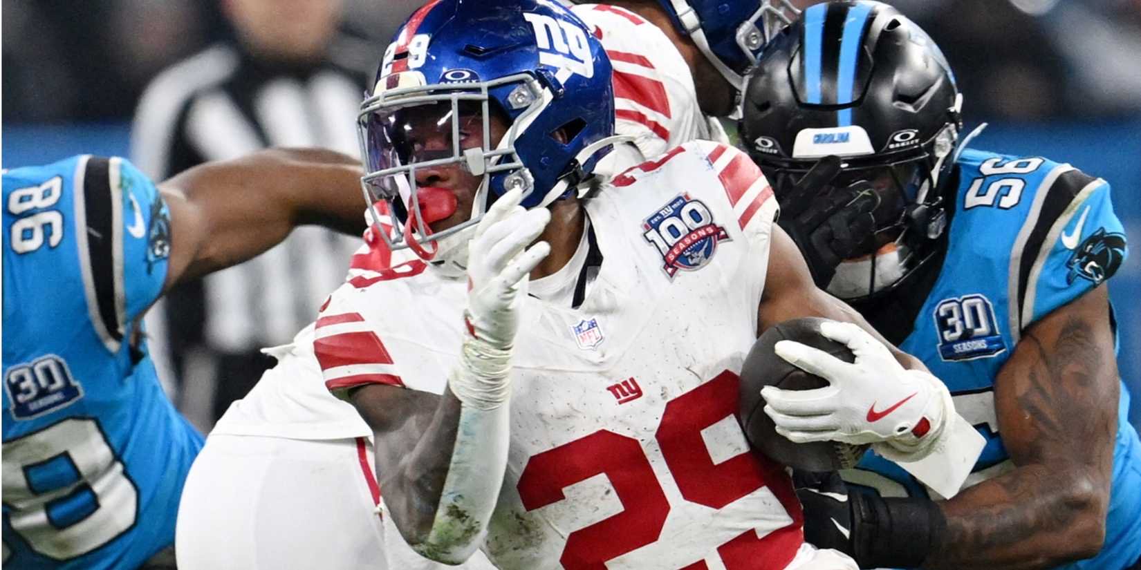 New York Giants' Tyrone Tracy Jr. in action