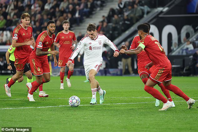 Against LASK, with neither Alexis Mac Allister nor Dominik Szoboszlai playing, Liverpool’s midfield looked much more balanced – and Wirtz thrived more than usual