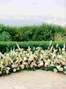pastel floor floral arrangement for outdoor hillside wedding