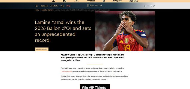 Another article labelled Lamine Yamal as the 'new king of football' after stating he was the winner