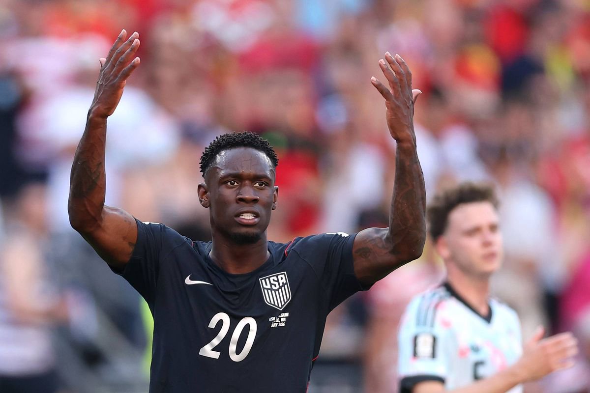 Folarin Balogun #20 of the United States reacts during the FIFA World Cup 2026 Round of 16 match between USA and Belgium at Seattle Stadium on July 06, 2026 in Seattle, Washington. 