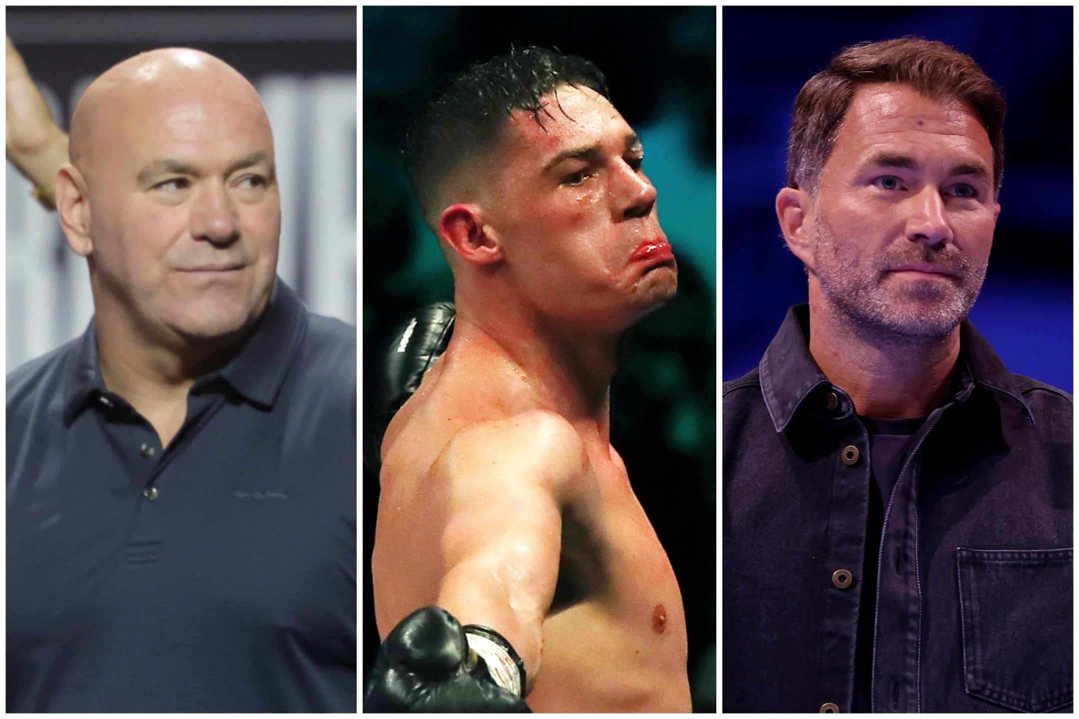 Left to right: Dana White, Chris Billam-Smith and Eddie Hearn