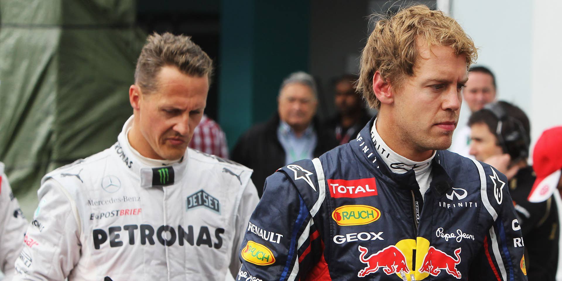 Sebastian Vettel und Michael Schumacher nach dem Qualifying beim Großen Preis von Deutschland 2012.