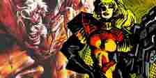 Split image of Birdy and Sabretooth from X-Men comics