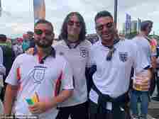 Jubilant England fans praised Harry Kane and his Three Lions tonight. Pictured: Brad Whitman, Phoenix Whitman, Ashley Davies