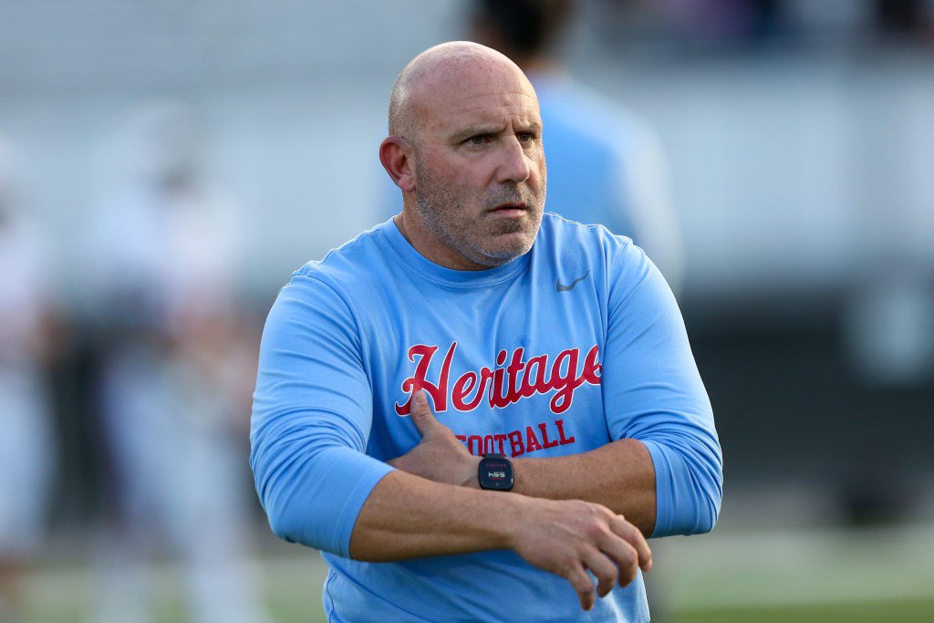 Heritage Mountaineers head coach Joe Osovet before the game against the Clinton Dragons at Clinton High School in Clinton, TN on