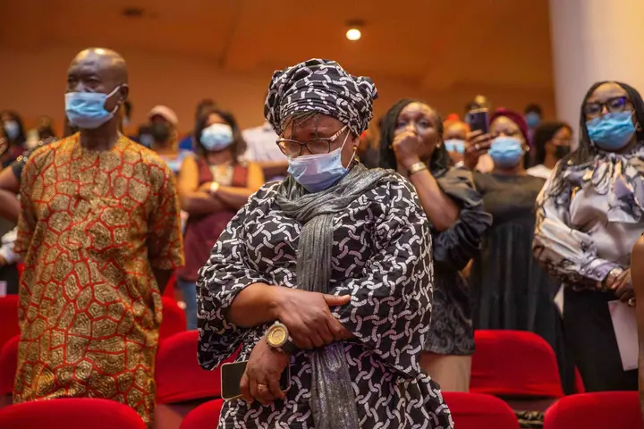 Deep sorrow expressed by a fountain of life church member while the remains of the late Pastor Nomthi Odukoya was wheeled in to the church auditorium in Lagos, on Tuesday