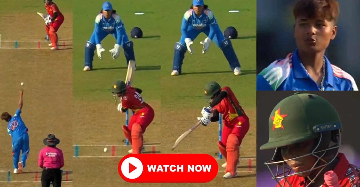 IND-W vs ZIM-W [WATCH]: Kranti Gaud castles Chiedza Dhururu with a pinpoint yorker in 1st ODI