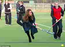 The mother-of-three playing her signature sport of hockey at St Andrew's School in 2012
