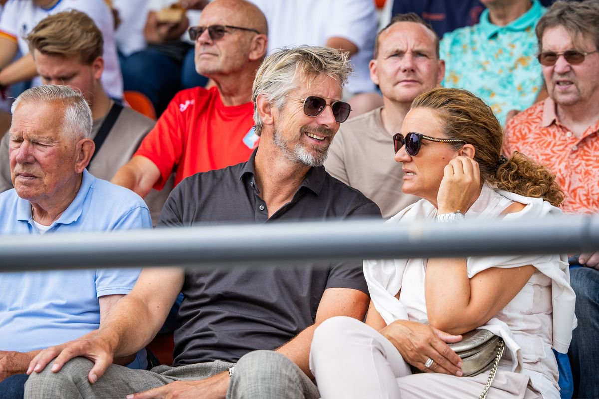 Edwin van der Sar watches his son (Kon. HFC goalkeeper Joe van der Sar) play, together with his wife and father (left).  on July 26, 2025 in Katwijk, Netherlands.