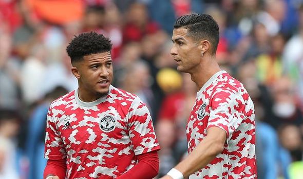 Jadon Sancho spotted asking Cristiano Ronaldo for advice ahead of Man Utd&#39;s  Newcastle win | Football | Sport | Express.co.uk