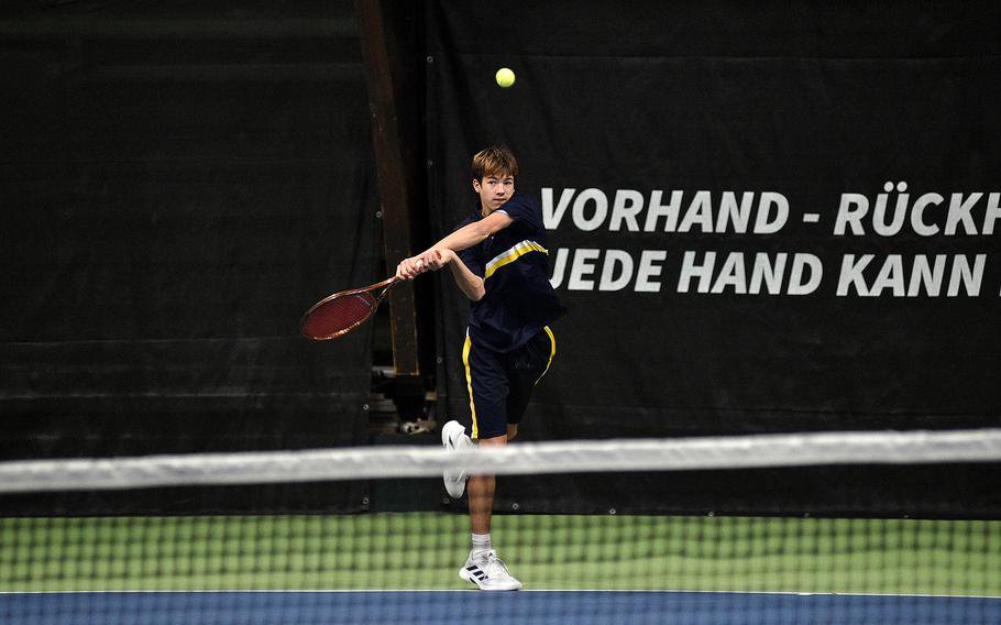 Jack Lovallo watches the ball he hit sail toward the net.